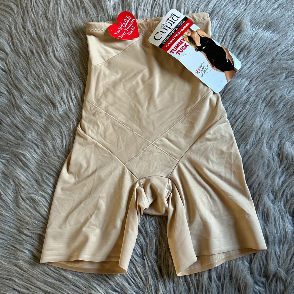Cupid Hi-Waist Thigh Slimmer Womens Size Medium Beige Shapewear Tummy Tuck Firm